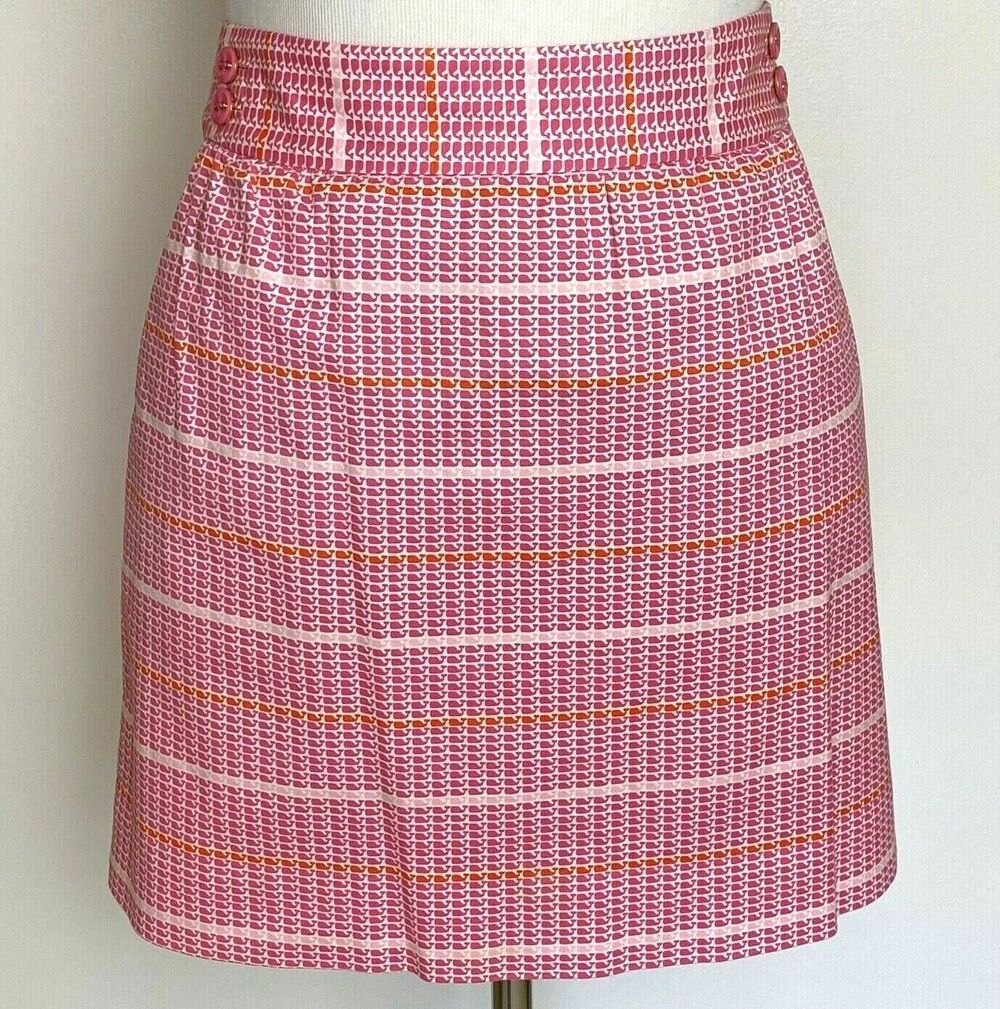 Vineyard Vines Womens Skirt Size 4 Whale Stripe Pink Orange Motif Stretch Preppy